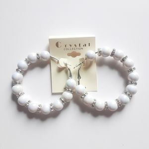 Crystal Collection White Beaded Hoop Earrings